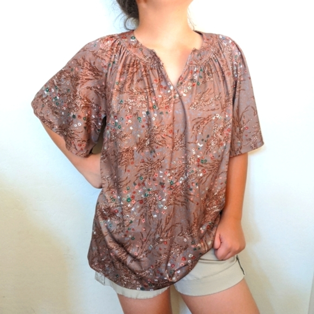 Vintage 60's 70's Floral Boho Prairie Floral Peasant Kimono Top Blouse